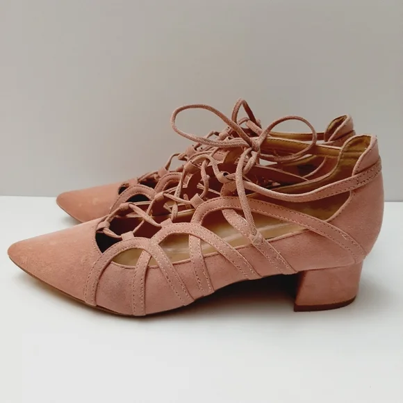 Design Lab by LORD & TAYLOR Sarie Lace-Up Pointy Toe Heels Vegan Suede Pink Sz 8 - Picture 2 of 16